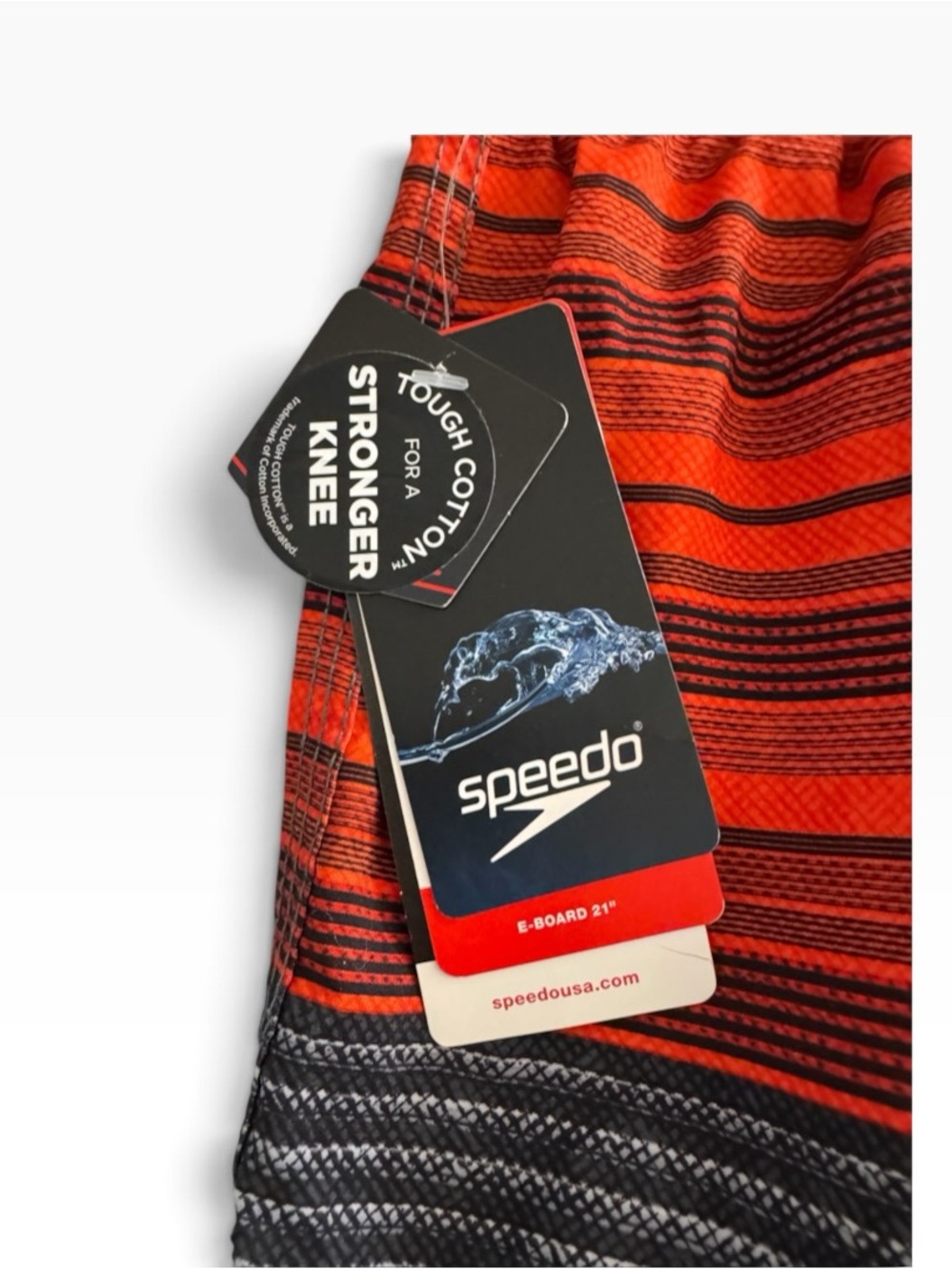 Speedo Red, Black & White Striped Board Shorts - Picture 3 of 5